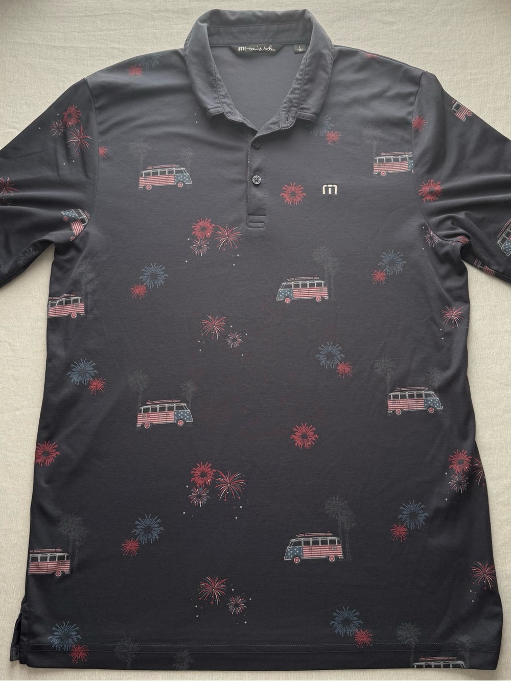 TravisMathew Patriotic Fireworks VW Bus Polo Shirt Large